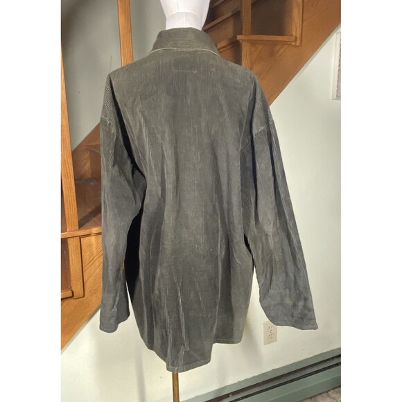 FLAX by Jeanne Engelhart Sz M Green Wide Whale Corduroy Chore Utility Coat Barn - Picture 5 of 11